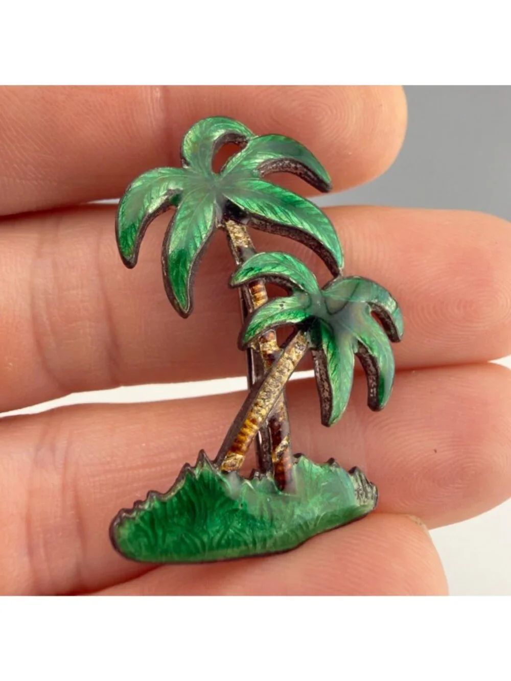 Vintage Enamel Brooch Set Flamingo Palm Tree Crane Pins Retro Florida